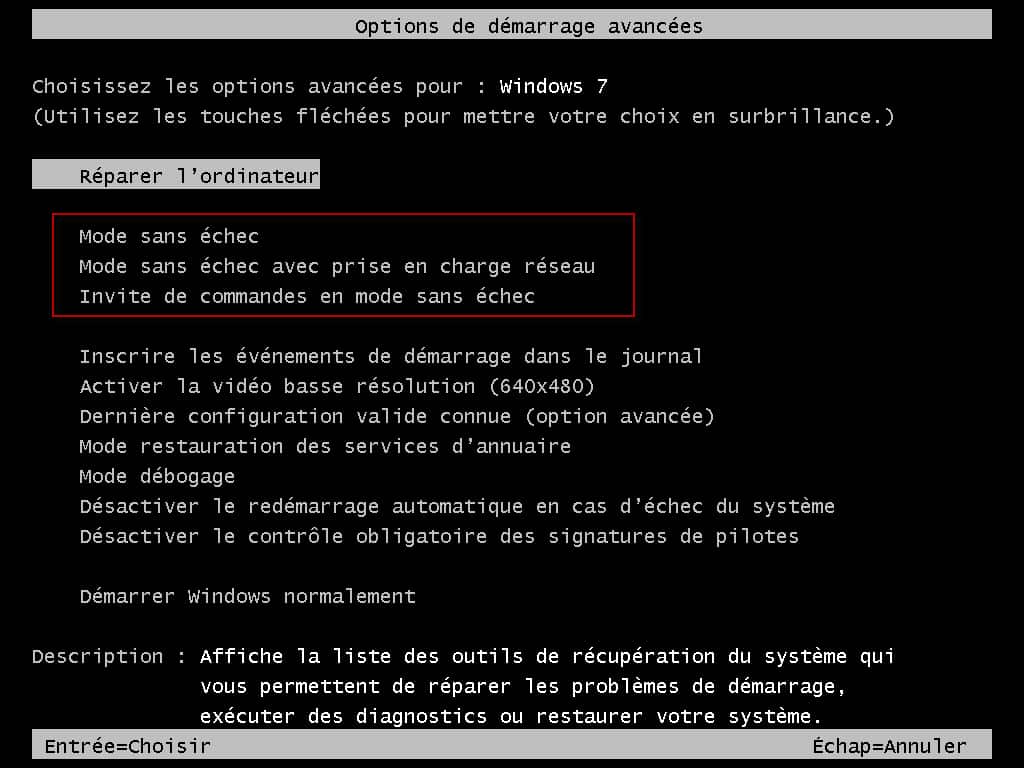 comment demarrer en mode sans echec windows 7 hp