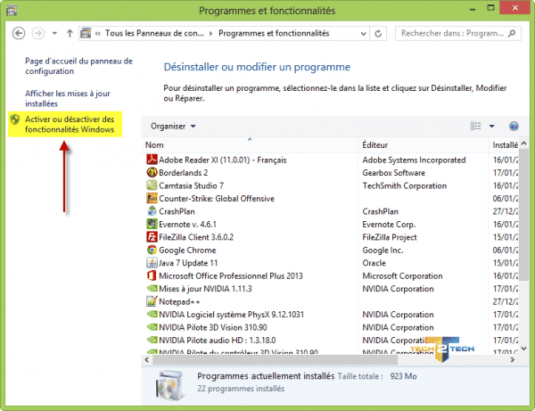 activer fonctionnalites windows