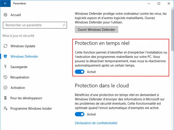 Desactiver windows defender windows 10